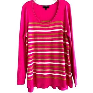 Lane Bryant very soft knit sweater pink tan white stripe long sleeves 14-16
C